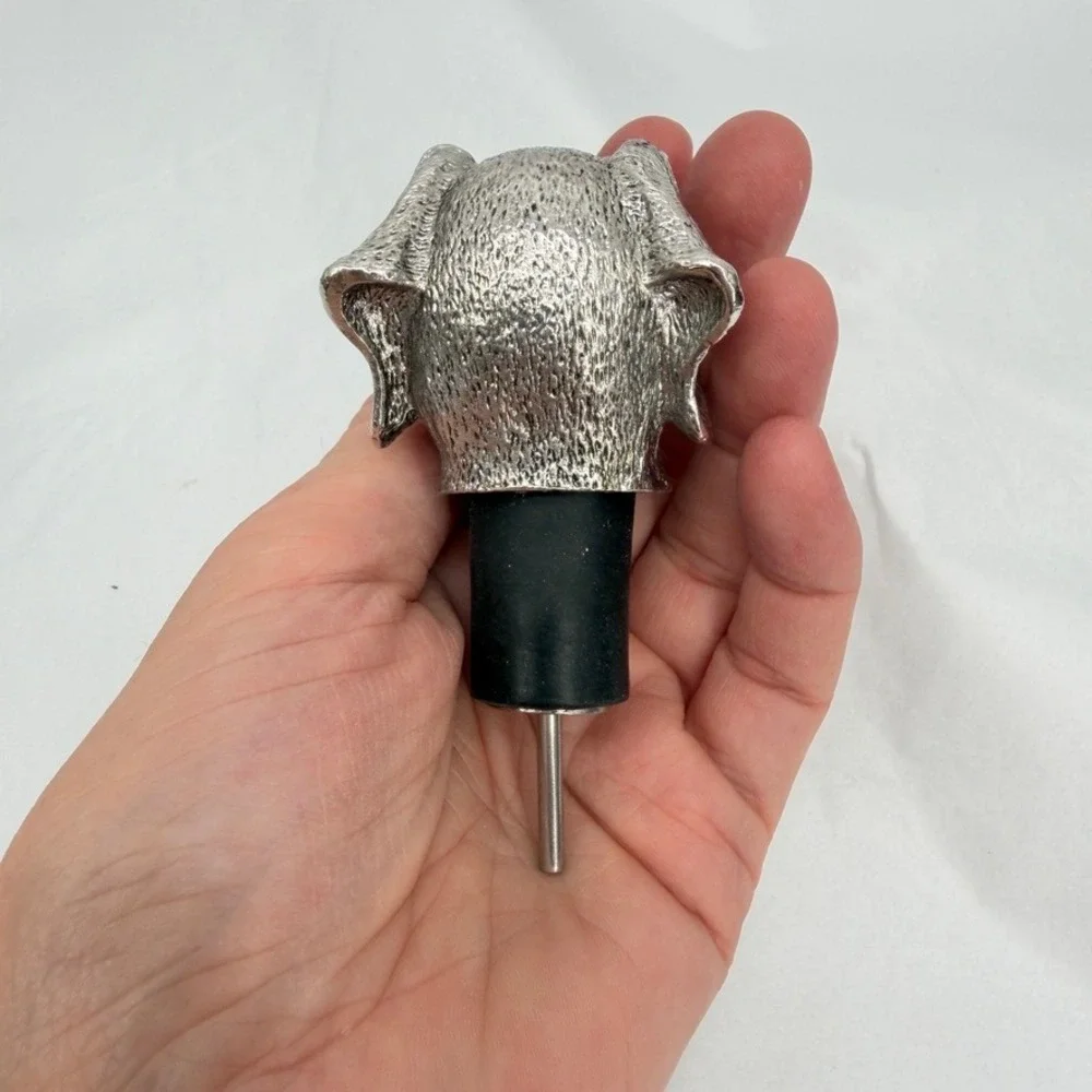 Dog Head Bottle Pourer Spout Liquor Silver Pewter Tone Mastiff Bulldog Barware